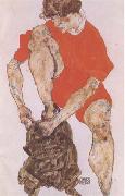 Egon Schiele Female Model in Bright Red Jacket and Pants (mk09) oil painting